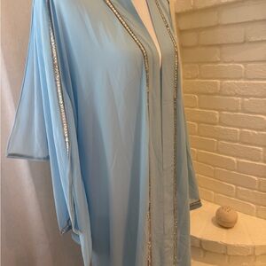 Elegant Light Blue abaya with Silver Accents